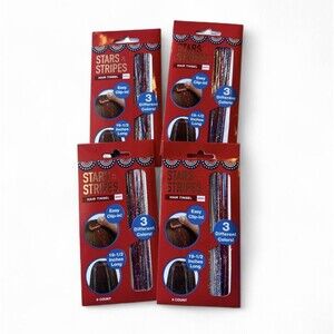 Lot 4 Pack Stars & Stripes Hair Tinsel 6 CT Clip In 19.5 in Long Red White Blue